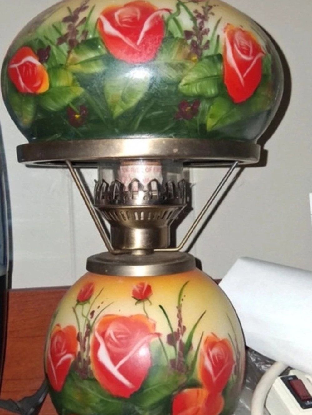 Hand-Painted Floral Rose Lantern in Red and Cream